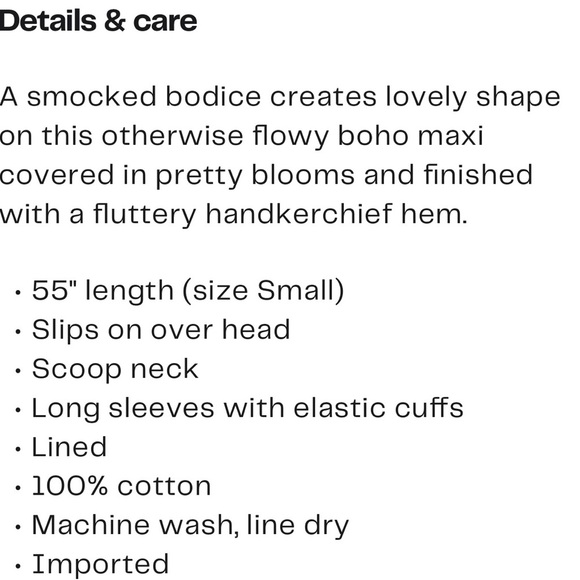 Free People Morning Glory Floral Smocked Burgundy  Long Sleeve Maxi Dress NWT M - Picture 8 of 9